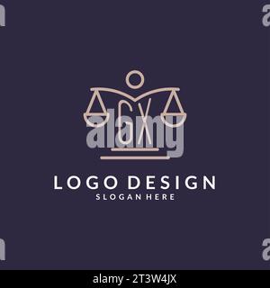 GX initials combined with the scales of justice icon, design inspiration for law firms in a modern and luxurious style, vector graphic Stock Vector
