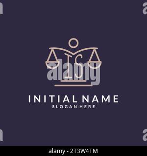IS initials combined with the scales of justice icon, design inspiration for law firms in a modern and luxurious style, vector graphic Stock Vector