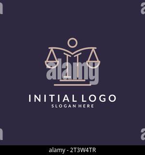 IT initials combined with the scales of justice icon, design inspiration for law firms in a modern and luxurious style, vector graphic Stock Vector