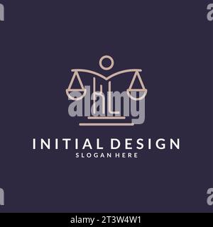 KL initials combined with the scales of justice icon, design inspiration for law firms in a modern and luxurious style, vector graphic Stock Vector
