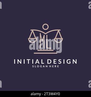 ML initials combined with the scales of justice icon, design inspiration for law firms in a modern and luxurious style, vector graphic Stock Vector