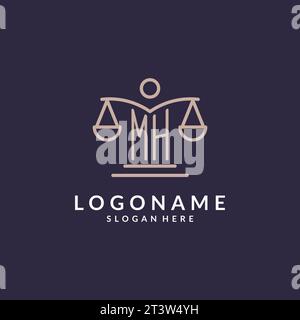 MH initials combined with the scales of justice icon, design inspiration for law firms in a modern and luxurious style, vector graphic Stock Vector