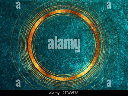 Golden luxury rings on grunge turquoise background. Abstract retro vector design Stock Vector