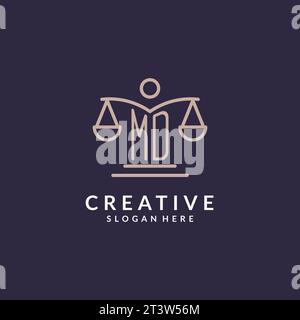 MD initials combined with the scales of justice icon, design inspiration for law firms in a modern and luxurious style, vector graphic Stock Vector