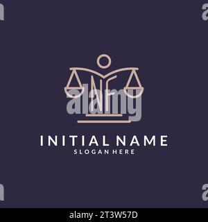 NF initials combined with the scales of justice icon, design inspiration for law firms in a modern and luxurious style, vector graphic Stock Vector