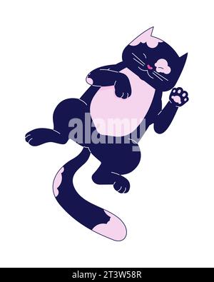 Spotted domestic cat laying down on back 2D linear cartoon character Stock Vector