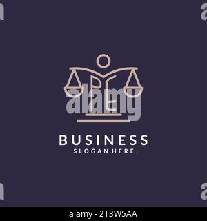 PE initials combined with the scales of justice icon, design inspiration for law firms in a modern and luxurious style, vector graphic Stock Vector