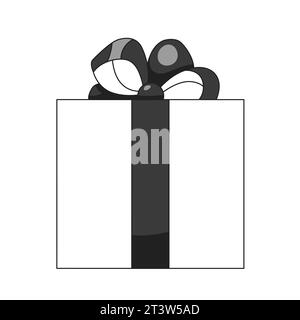 Ribbon gift box cute black and white 2D cartoon object Stock Vector