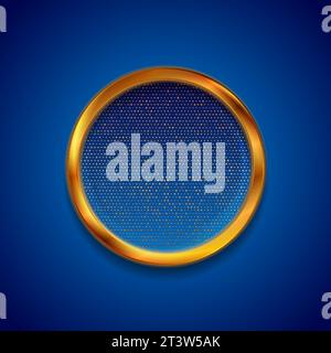 Luxury golden circle with shiny dots on blue background. Abstract geometric vector design Stock Vector