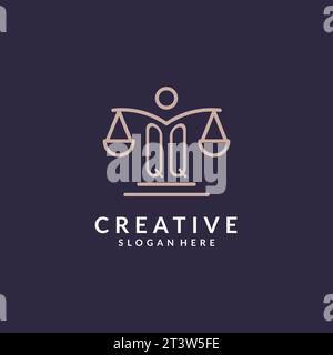 QQ initials combined with the scales of justice icon, design inspiration for law firms in a modern and luxurious style, vector graphic Stock Vector