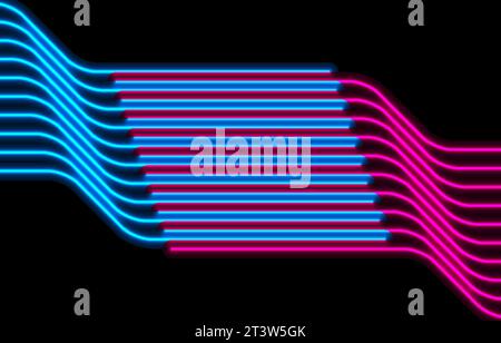 Blue and purple neon curved lines retro abstract background. Futuristic vector design Stock Vector