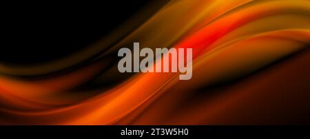 Dark glowing orange smooth blurred waves abstract background. Vector banner design Stock Vector