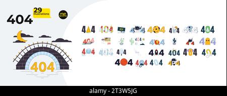 Unique creative 404 errors isolated linear illustrations bundle Stock Vector