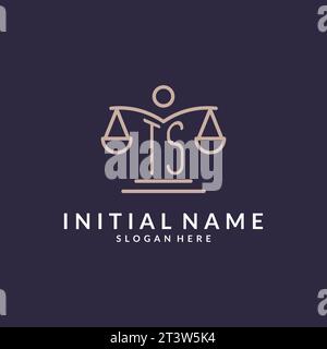 TS initials combined with the scales of justice icon, design inspiration for law firms in a modern and luxurious style, vector graphic Stock Vector