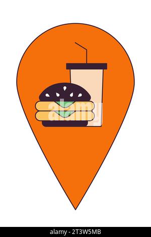 Fast food restaurant map pinpoint 2D linear cartoon object Stock Vector