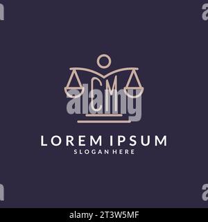 CM initials combined with the scales of justice icon, design inspiration for law firms in a modern and luxurious style, vector graphic Stock Vector