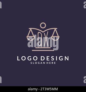 QX initials combined with the scales of justice icon, design inspiration for law firms in a modern and luxurious style, vector graphic Stock Vector