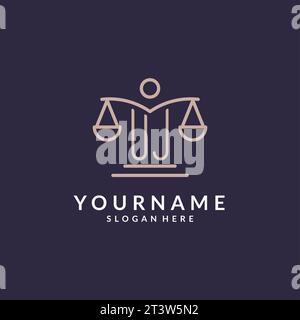 UJ initials combined with the scales of justice icon, design inspiration for law firms in a modern and luxurious style, vector graphic Stock Vector