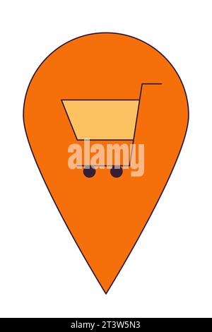 Supermarket trolley map pinpoint 2D linear cartoon object Stock Vector