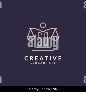 SQ initials combined with the scales of justice icon, design inspiration for law firms in a modern and luxurious style, vector graphic Stock Vector