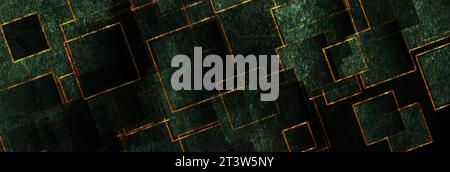 Dark green and luxury golden grunge squares abstract banner design. Geometric tech vector background Stock Vector