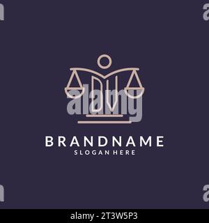 DV initials combined with the scales of justice icon, design inspiration for law firms in a modern and luxurious style, vector graphic Stock Vector
