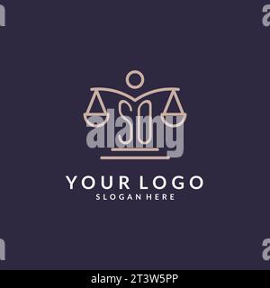 SO initials combined with the scales of justice icon, design inspiration for law firms in a modern and luxurious style, vector graphic Stock Vector