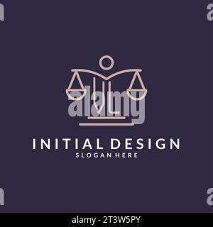 VL initials combined with the scales of justice icon, design inspiration for law firms in a modern and luxurious style, vector graphic Stock Vector