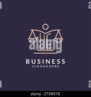 UE initials combined with the scales of justice icon, design inspiration for law firms in a modern and luxurious style, vector graphic Stock Vector