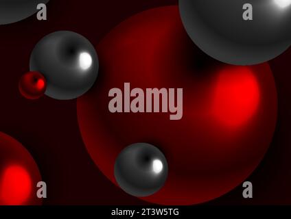 Abstract black and red futuristic 3d spheres geometric background. Glossy circles vector design Stock Vector