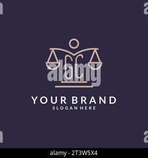 GC initials combined with the scales of justice icon, design inspiration for law firms in a modern and luxurious style, vector graphic Stock Vector