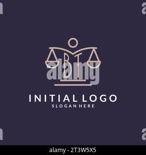 BT initials combined with the scales of justice icon, design inspiration for law firms in a modern and luxurious style, vector graphic Stock Vector
