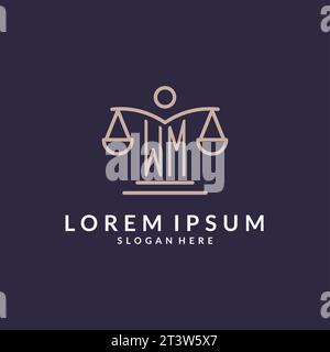 WM initials combined with the scales of justice icon, design inspiration for law firms in a modern and luxurious style, vector graphic Stock Vector