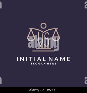 VS initials combined with the scales of justice icon, design inspiration for law firms in a modern and luxurious style, vector graphic Stock Vector
