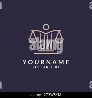 UW initials combined with the scales of justice icon, design inspiration for law firms in a modern and luxurious style, vector graphic Stock Vector