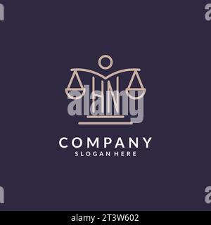 HN initials combined with the scales of justice icon, design inspiration for law firms in a modern and luxurious style, vector graphic Stock Vector