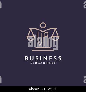 VR initials combined with the scales of justice icon, design inspiration for law firms in a modern and luxurious style, vector graphic Stock Vector