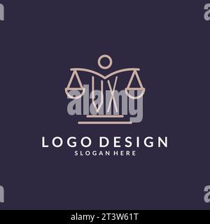 VX initials combined with the scales of justice icon, design inspiration for law firms in a modern and luxurious style, vector graphic Stock Vector