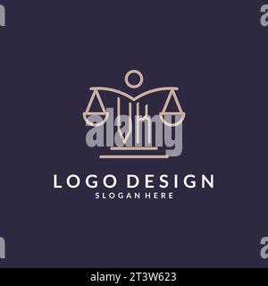 VK initials combined with the scales of justice icon, design inspiration for law firms in a modern and luxurious style, vector graphic Stock Vector
