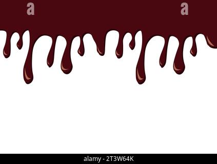 Melted chocolate dripping on white background,  vector illustration Stock Vector
