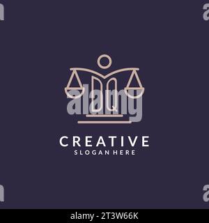 DQ initials combined with the scales of justice icon, design inspiration for law firms in a modern and luxurious style, vector graphic Stock Vector