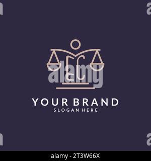 EC initials combined with the scales of justice icon, design inspiration for law firms in a modern and luxurious style, vector graphic Stock Vector