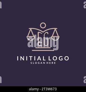 EG initials combined with the scales of justice icon, design inspiration for law firms in a modern and luxurious style, vector graphic Stock Vector
