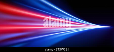Line speed motion light effect abstract background. Blue and red dynamic neon race color trail. Digital technology internet data and network cyber concept. Laser flare ray and gradient blur banner Stock Vector