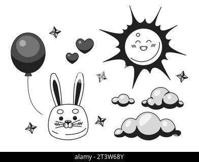 Childish decorations black and white 2D illustration concept Stock Vector