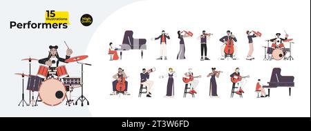 Musicians people diverse line cartoon flat illustration bundle Stock Vector