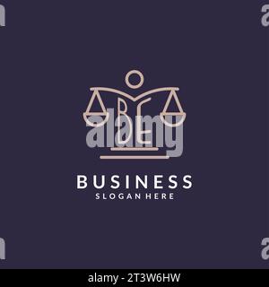 BE initials combined with the scales of justice icon, design inspiration for law firms in a modern and luxurious style, vector graphic Stock Vector