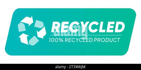 Recycled 100 percent recycling product label stamp green tosca graphic Stock Vector