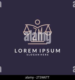 ZM initials combined with the scales of justice icon, design inspiration for law firms in a modern and luxurious style, vector graphic Stock Vector