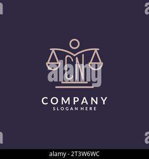 CN initials combined with the scales of justice icon, design inspiration for law firms in a modern and luxurious style, vector graphic Stock Vector